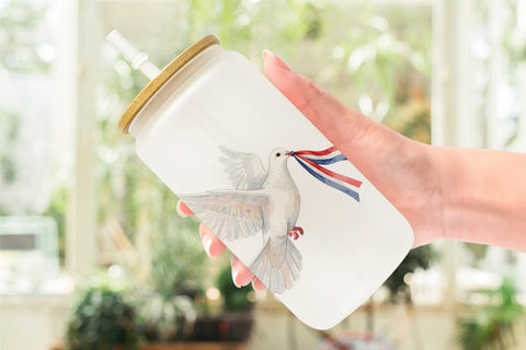 Glass Can Patriotic Watercolor Birds Sublimation artnoy 