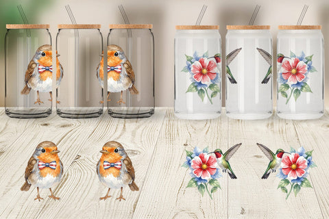Glass Can Patriotic Watercolor Birds Sublimation artnoy 