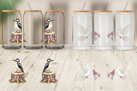Glass Can Patriotic Watercolor Birds Sublimation artnoy 