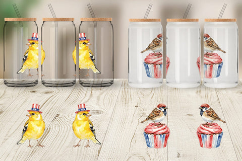 Glass Can Patriotic Watercolor Birds Sublimation artnoy 