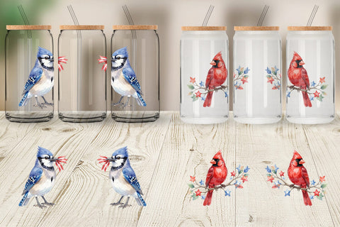 Glass Can Patriotic Watercolor Birds Sublimation artnoy 