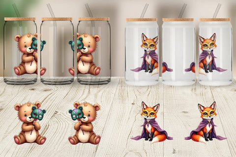 Glass Can Paw-di Gras Puppy & Kitten Carnival Watercolor Sublimation artnoy 