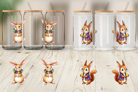 Glass Can Paw-di Gras Puppy & Kitten Carnival Watercolor Sublimation artnoy 