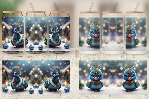 Glass Can Peacock Christmas Sublimation artnoy 