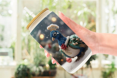 Glass Can Peacock Christmas Sublimation artnoy 