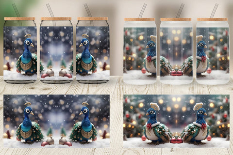 Glass Can Peacock Christmas Sublimation artnoy 