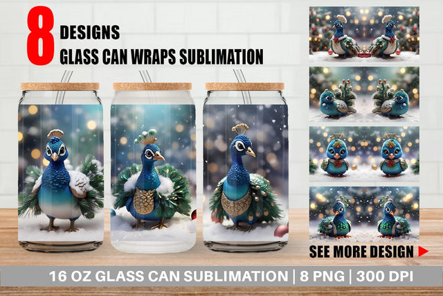 Glass Can Peacock Christmas Sublimation artnoy 