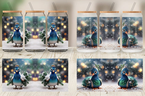 Glass Can Peacock Christmas Sublimation artnoy 