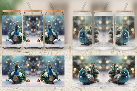 Glass Can Peacock Christmas Sublimation artnoy 
