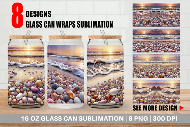 Glass Can Pebbles and Shells Sublimation artnoy 
