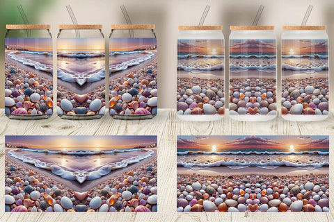 Glass Can Pebbles and Shells Sublimation artnoy 