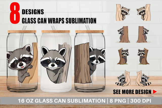 Glass Can Peeking Raccoon Sublimation artnoy 