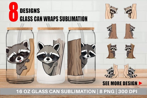 Glass Can Peeking Raccoon Sublimation artnoy 