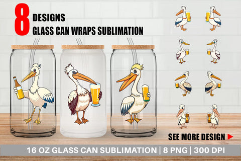 Glass Can Pelican Beer Day Sublimation artnoy 
