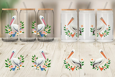 Glass Can Pelican Embroidery Sublimation artnoy 