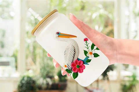 Glass Can Pelican Embroidery Sublimation artnoy 