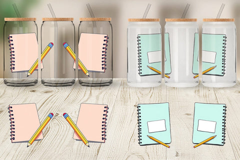 Glass Can Pencil and Notebook Sublimation artnoy 