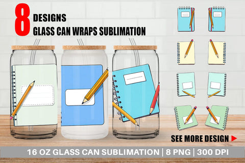 Glass Can Pencil and Notebook Sublimation artnoy 