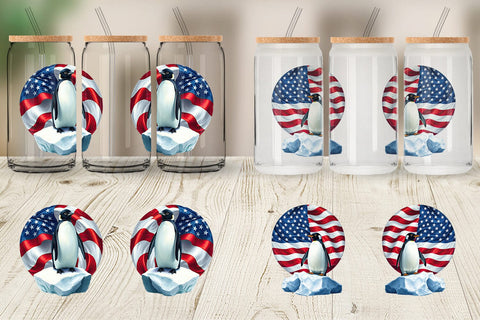 Glass Can Penguin 4th of July Sublimation artnoy 
