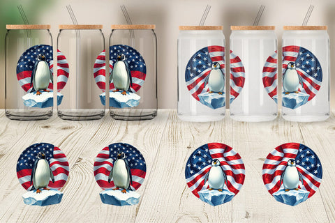 Glass Can Penguin 4th of July Sublimation artnoy 