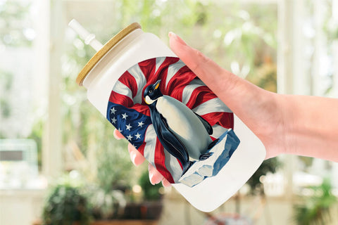 Glass Can Penguin 4th of July Sublimation artnoy 