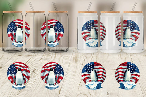 Glass Can Penguin 4th of July Sublimation artnoy 