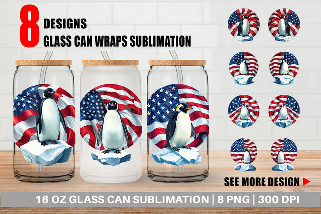 Glass Can Penguin 4th of July Sublimation artnoy 