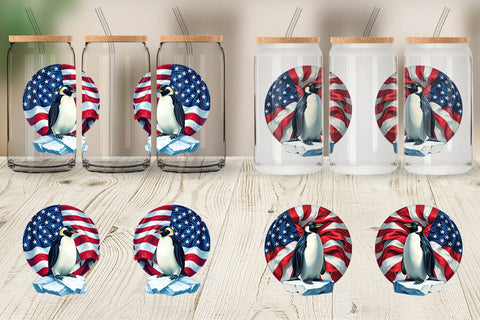 Glass Can Penguin 4th of July Sublimation artnoy 