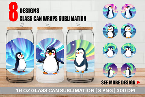 Glass Can Penguin and Aurora Borealis Sublimation artnoy 