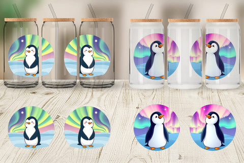 Glass Can Penguin and Aurora Borealis Sublimation artnoy 