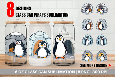 Glass Can Penguin and Igloo Sublimation artnoy 