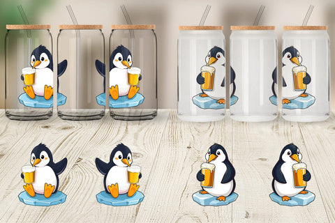 Glass Can Penguin Beer Day Sublimation artnoy 