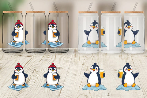 Glass Can Penguin Beer Day Sublimation artnoy 