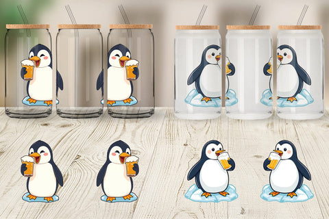 Glass Can Penguin Beer Day Sublimation artnoy 