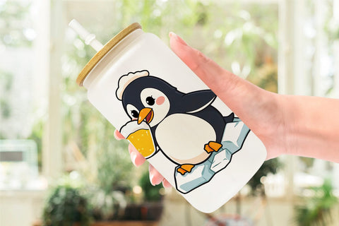 Glass Can Penguin Beer Day Sublimation artnoy 