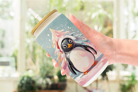 Glass Can Penguin Christmas Painting Sublimation artnoy 