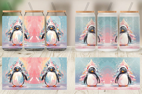 Glass Can Penguin Christmas Painting Sublimation artnoy 