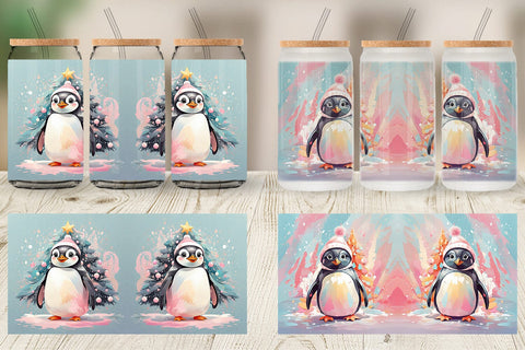 Glass Can Penguin Christmas Painting Sublimation artnoy 