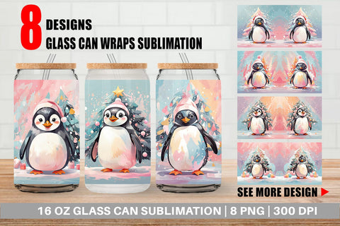 Glass Can Penguin Christmas Painting Sublimation artnoy 