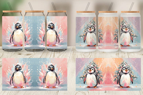 Glass Can Penguin Christmas Painting Sublimation artnoy 
