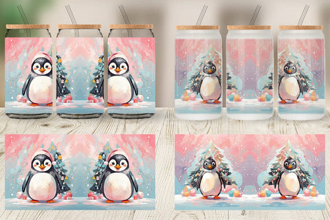 Glass Can Penguin Christmas Painting Sublimation artnoy 