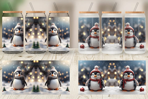 Glass Can Penguin Christmas Sublimation artnoy 