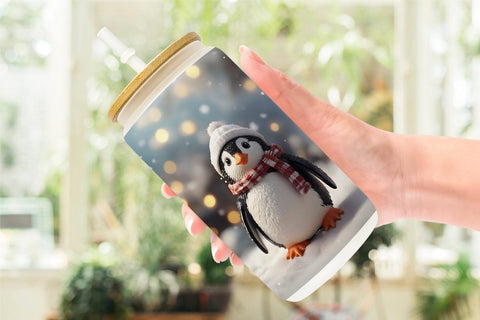 Glass Can Penguin Christmas Sublimation artnoy 