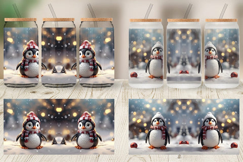Glass Can Penguin Christmas Sublimation artnoy 