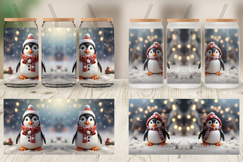 Glass Can Penguin Christmas Sublimation artnoy 