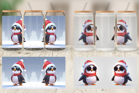 Glass Can Penguin Christmas Sublimation artnoy 