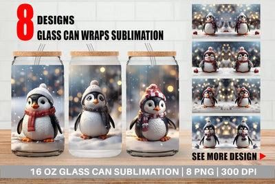 Glass Can Penguin Christmas Sublimation artnoy 