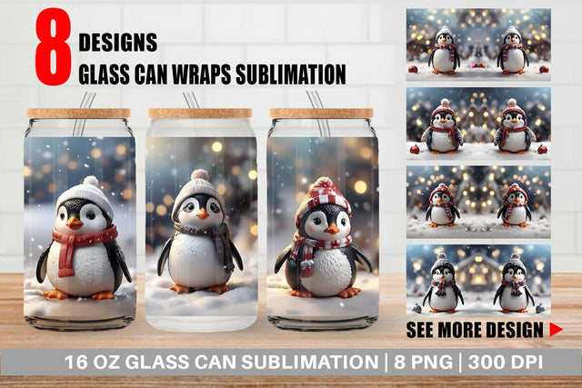 Glass Can Penguin Christmas Sublimation artnoy 