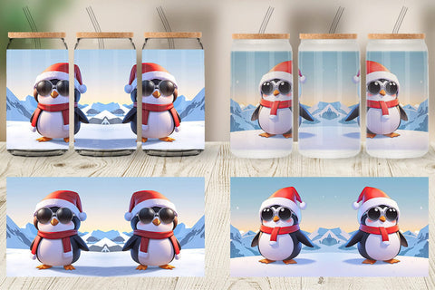 Glass Can Penguin Christmas Sublimation artnoy 