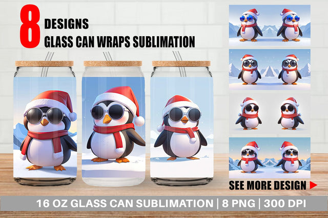 Glass Can Penguin Christmas Sublimation artnoy 
